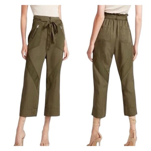 Express High Rise Olive Green Cropped Wide Leg Lyocell Chic Pants Small - Picture 1 of 9